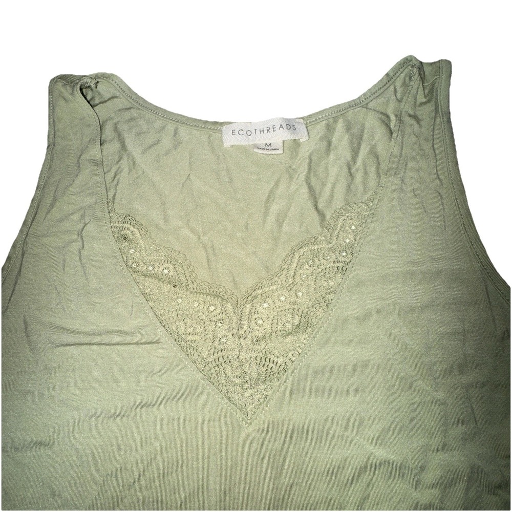 Eco Threads Sz Medium Tank Top Green Modal‎ Lace Trim Beach Summer Lightweight